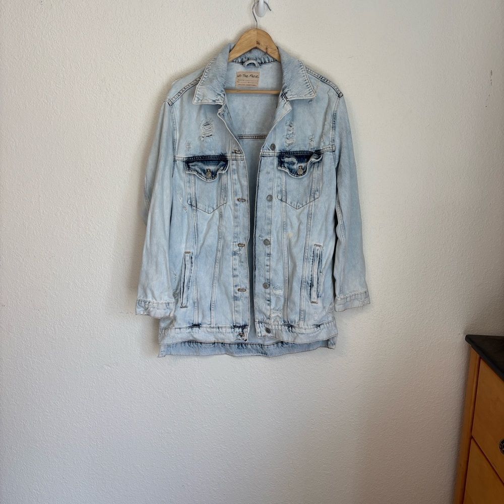Free People Destroyed Long & Lean Trucker Jacket Small